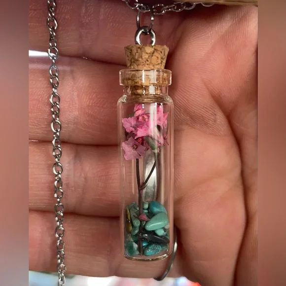 Jewelry Real Colorado Turquoise With Pink Flowers Long Chain